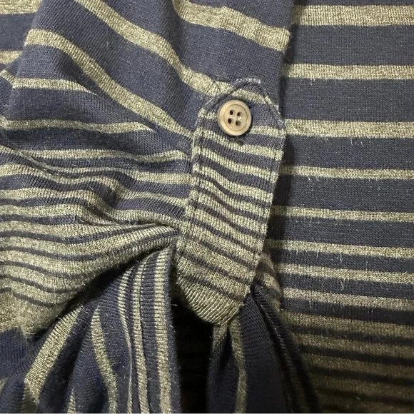 Ella Moss Striped Blue Gray Long Tab Sleeve Top Size L - Picture 5 of 9
